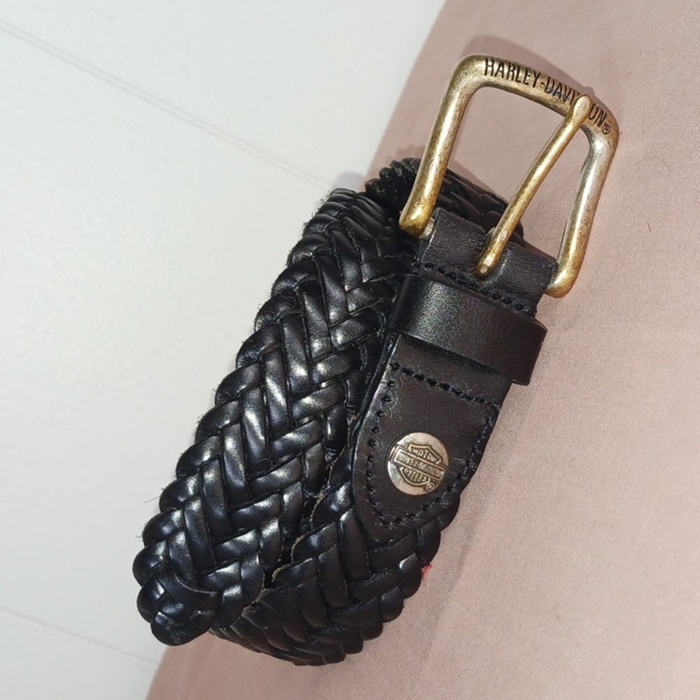 Harley Davidson Genuine Leather Belt Black Braided Size 32 F89